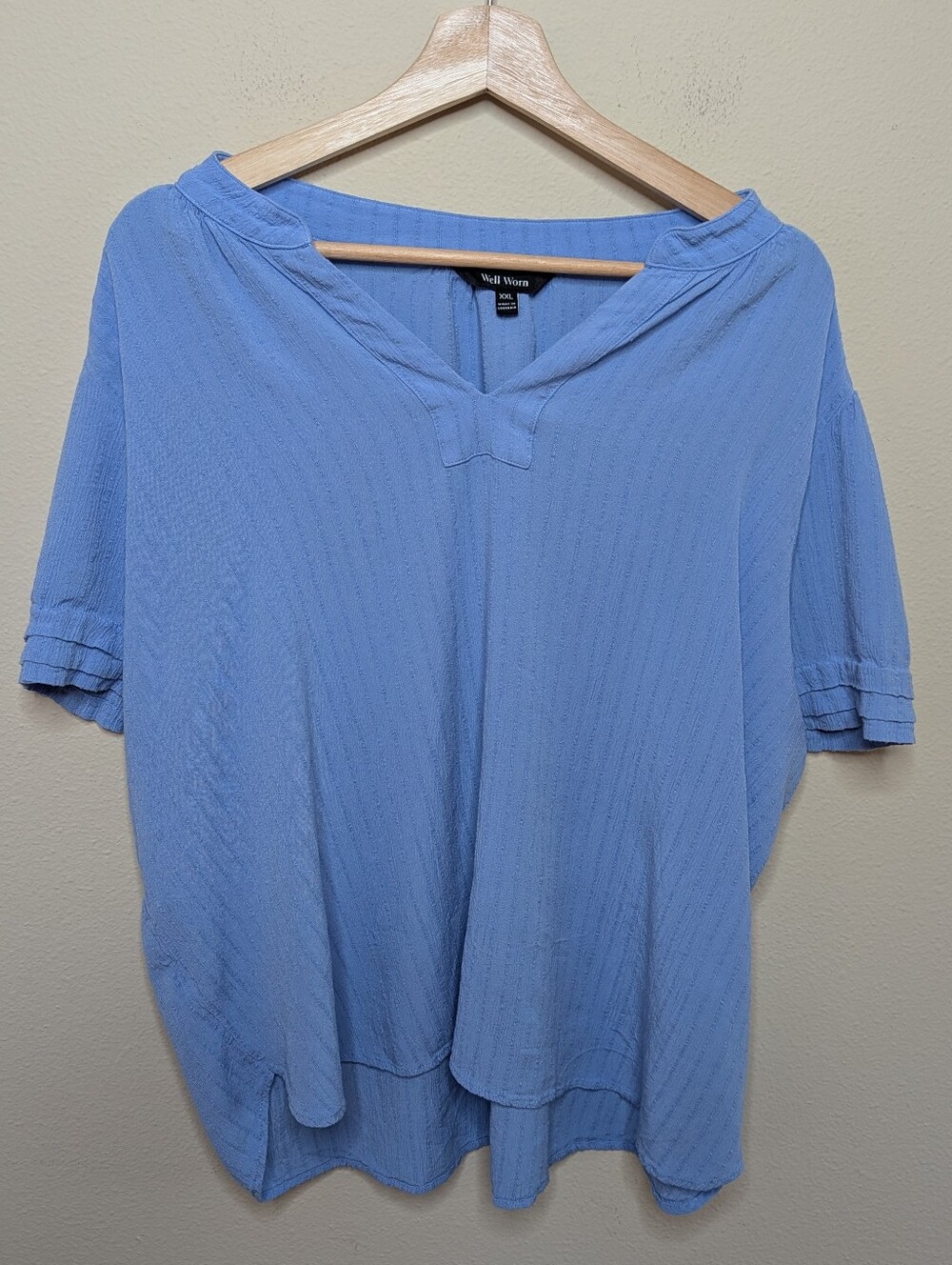 Well Worn Periwinkle Blue‎ Tunic Top Size XXL Ruffle Sleeve V-Neck Viscose